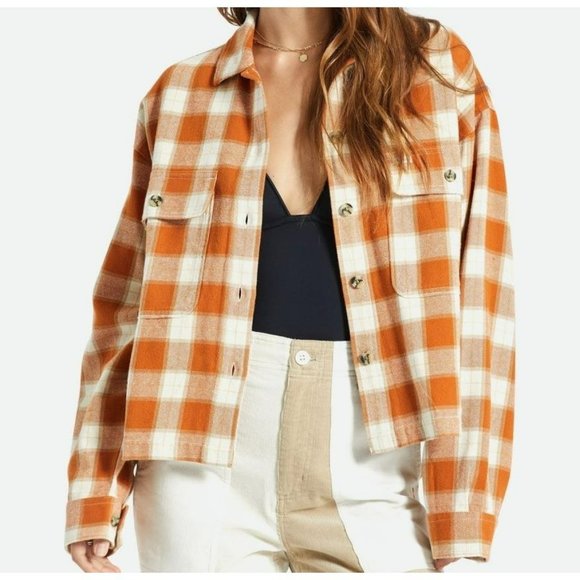 Brixton Tops - NWT Brixton Ladies Orange L/S Plaid Button Up Flannel Size Small